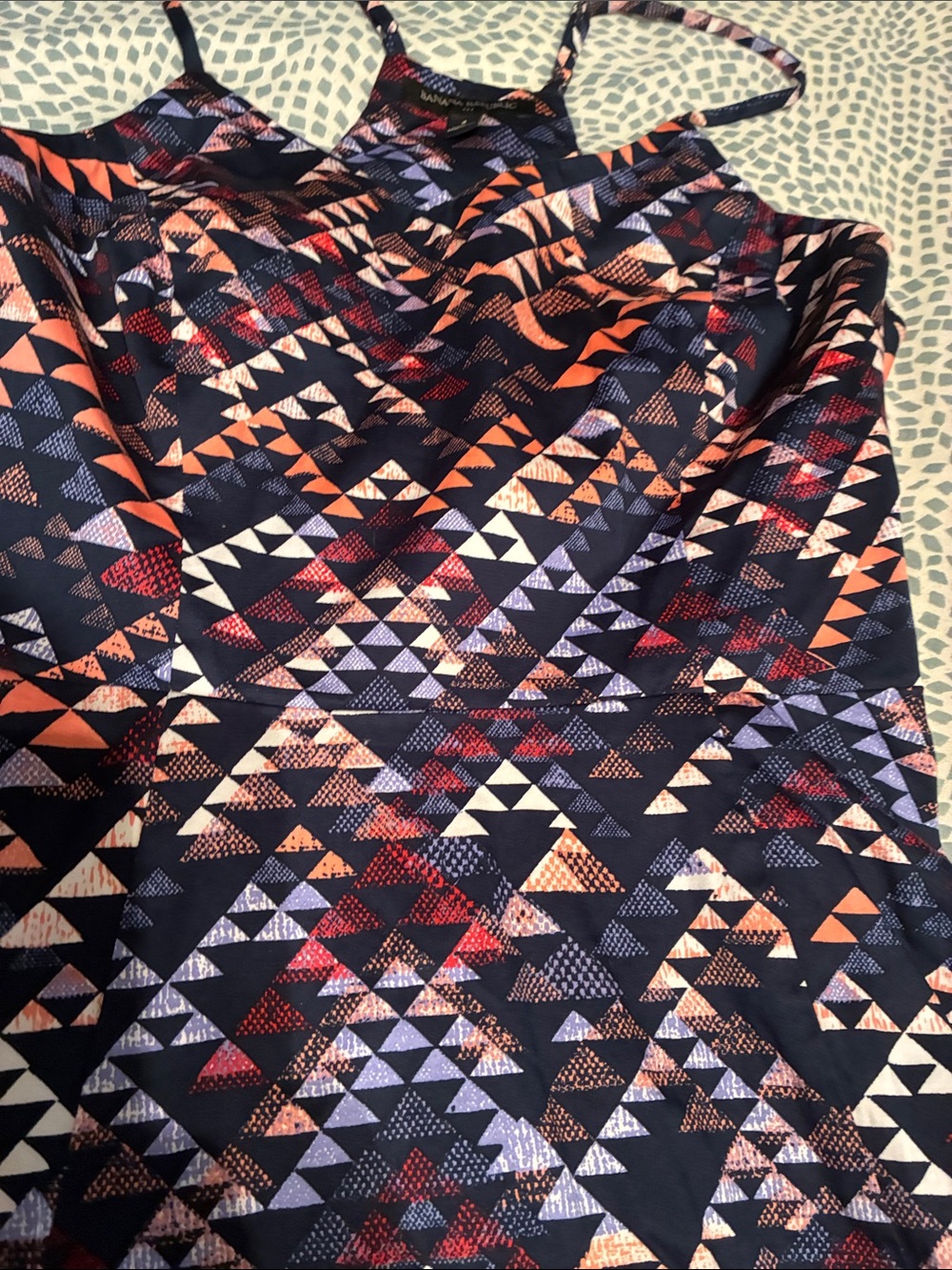 Banana Republic Navy Dress with Coral and Purple Geometric Print - Picture 4 of 8